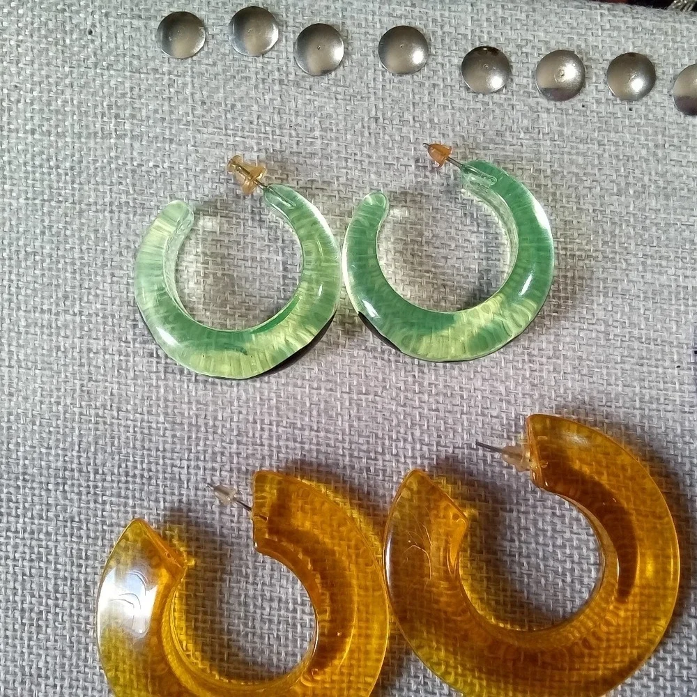 Fun Hoop Earrings Set of 9 Colorful Acrylic Boho Statement Jewelry